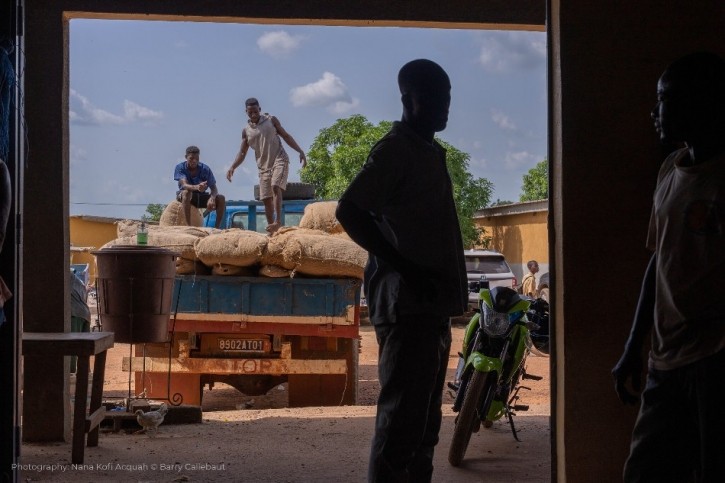 Sacks of cocoa beans destined for the EU are ready to be loaded in Cote d'ivoire. Pic: Barry Callebaut